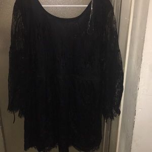 Black bell sleeve lace dress